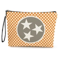 Orangefarbene Kosmetiktasche mit Karomuster, Sternemblem und Trageschlaufe - Orange-Weißes Schachbrett-Stern-Stil (SN-517) / 17*25cm (Leinen) mit Gurt