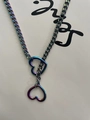 Rainbow plated stainless steel heart necklace with thick cuban chain and Y-shaped link - Multicolor Heart Chain 63cm