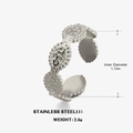 Hammered texture silver stainless steel open ring with 1.7cm inner diameter and 2.4g weight - Silver