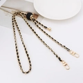Adjustable golden metal chain strap with black leather weave and gold ball buckle - Black Leather Light Gold Chain + Black Ball