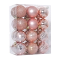 Pink and rose gold 6cm Christmas ball ornaments set in transparent box with mixed textures - Rose Gold