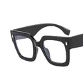Square black frame eyeglasses with metal rivet accents and transparent clear lenses - Glossy Black Clear Lens