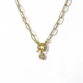 Golden chunky chain necklace with a zircon-encrusted letter Q pendant and spring clasp - Letter Q