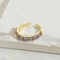 Adjustable 14K gold plated ring with double row of rectangular purple cubic zirconia - Jz0247 Double-row Zircon Purple