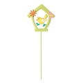 Paletto decorativo da giardino con casetta per uccelli colorata, uccello e farfalla rosa - Casetta per Uccelli Piatta Uccello Verde