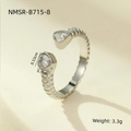 Silver snake open ring with double heart-shaped zircons weighing 3.3g NMSR-B715-8 - Heart Style (NMSR-B715-8)