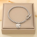 Bracciale a catena box con pendente a cuore d'argento e chiusura a levetta - Catena Box Con Ciondolo a Cuore Argento / Argento (KB210174-Z)