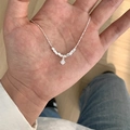 Silver butterfly pearl necklace with cubic zirconia and geometric square accents - Claw Inlaid Round Stone with Geometric Blocks Necklace (XL3248)