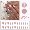 Roze parelmoer kunstnagels met witte Franse tips amandelvormige set 24 stuks - Parelroze Franse Rand Lijm Stijl (W647)