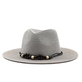 Lichtgrijze strooien fedora hoed met brede rand en bohemien kralenband tegen de zon - M (56-58cm) / Grijs