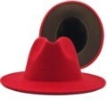 Two-tone wool felt fedora hat in bright red with a contrast dark lining interior - Red/Coffee