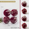 Set of 4 burgundy flocked Christmas balls with white pearls and gold glitter 8cm - Flocked Painted Ball (J895-2) / 4 Pieces (8cm) / Burgundy