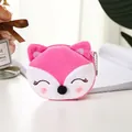 Cute pink plush fox coin purse with embroidered face and silver metal chain - Rose Red Fox