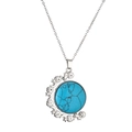 Detail of silver crescent moon and star pendant with turquoise blue stone and rhinestones - Blue Marble/Metal Chain