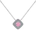 925 silver necklace with square pink zircon pendant surrounded by double halo crystals - Necklace / Pink