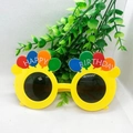 Funny yellow Happy Birthday party glasses featuring colorful balloon designs - Yellow Balloon Birthday Glasses
