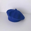 Classic dark blue knit beret for babies with fine texture and decorative top accent - Sapphire Blue