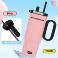 Pink 750ml stainless steel tumbler with built-in tea infuser and dual-sip lid system - Pink 750ml