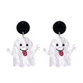 Cartoon ghost earrings with black glitter studs made of pearlescent white acrylic - Cloaked Ghost