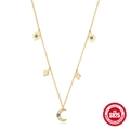 Classic S925 sterling silver gold necklace with opal moon and star pendants - Star Moon Necklace / Gold