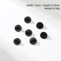 Detailed view of 10mm black plastic butterfly clutch pin backs showing dimensions - Black Rubber Pin Back