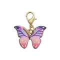 Close-up of pink and purple butterfly charm with gold lobster clasp and alloy finish - Pink