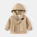 Classic khaki hooded windbreaker for boys with zipper closure and elastic cuffs - Khaki / 90cm