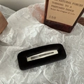 Macro shot of black velvet rectangular hair clip with silver hollow metal core design - Square / Black