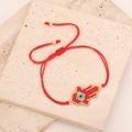 Hamsa hand beaded bracelet with red cord and adjustable gold slider for women - Red