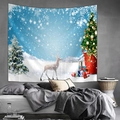 Tapiz navideño con reno blanco y cajas de regalo para decoración de dormitorio - 150x130cm / Reno de Navidad Noche Estrellada
