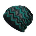 Ethno-Strickmütze mit Zickzackmuster in Blaugrün und Grau für den Winter - M(56-58cm) / Grün