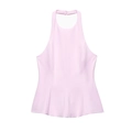 Rosafarbenes Neckholder-Top mit ausgestelltem Saum und Satin-Finish auf Weiß - S / Rosa