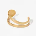 Polished gold wide open cuff bracelet with double parallel bands and teardrop ends - Double Parallel Horizontal Texture Style (KA1150)