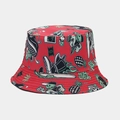 Detail of red bucket hat featuring street graffiti prints and FEEL WILD text design - M (56-58cm) / Red American Graffiti (No. 15)
