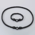 Conjunto de collar y pulsera de acero inoxidable negro con calaveras estilo punk hip hop - Negro