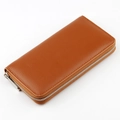 Cartera larga de cuero marrón con grano de guijarro y cremallera plateada elegante - 20*10*2.5CM / Camel