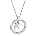 Detail of silver stainless steel round cutout pendant with engraved letter Y heart - Letter Y