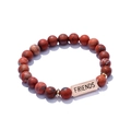 Natural red stone beaded bracelet featuring a rose gold FRIENDS engraved metal plaque - Red Jasper-Friends