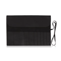 Black lychee pattern PU leather rollup makeup brush bag with multiple slots and strap closure - 10 Slots Black