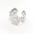 Detail of silver floral stainless steel open ring with interlocking flower pattern - Continuous Flower Design (R6063)