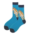 Casual blue cotton crew socks featuring a vibrant cartoon tiger jacquard pattern - 38-46 / Tiger Pattern (1186C)