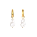 Gold plated chunky C-hoop earrings with irregular baroque pearl drops for women - Pearl Drop Earrings