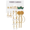 Lot de boucles d'oreilles dorées avec cœurs léopard, perles et papillons - Ensemble de 6 paires papillon cœur doré (52198)
