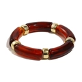 Retro resin stretch bracelet featuring brown marble texture and golden metallic spacers - Red