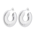 Polished silver textured hoop earrings with a puffy croissant-style pleated design - C-Shape No.2 Steel Color
