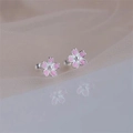 Pink cherry blossom stud earrings with silver base on silk background with reflection - Pink Cherry Blossom Shape (A94)