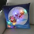 Detailed view of LED lighted Christmas pillow with Santa sleigh on soft plush fabric - Sleigh Under Blue Moon-21M-8