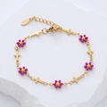 Detail of 18k gold plated bracelet with purple enamel flowers and cross charms - Purple Flower