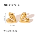 18k gold-plated stainless steel heart stud earrings measuring 1.9cm height and 1.7cm width - Full Smooth Heart Style (NB-E1077-G)