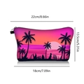 Detail view of sunset beach makeup bag with 22cm x 13.5cm dimension annotations - Pink Purple Sunset Style (jiaying33)